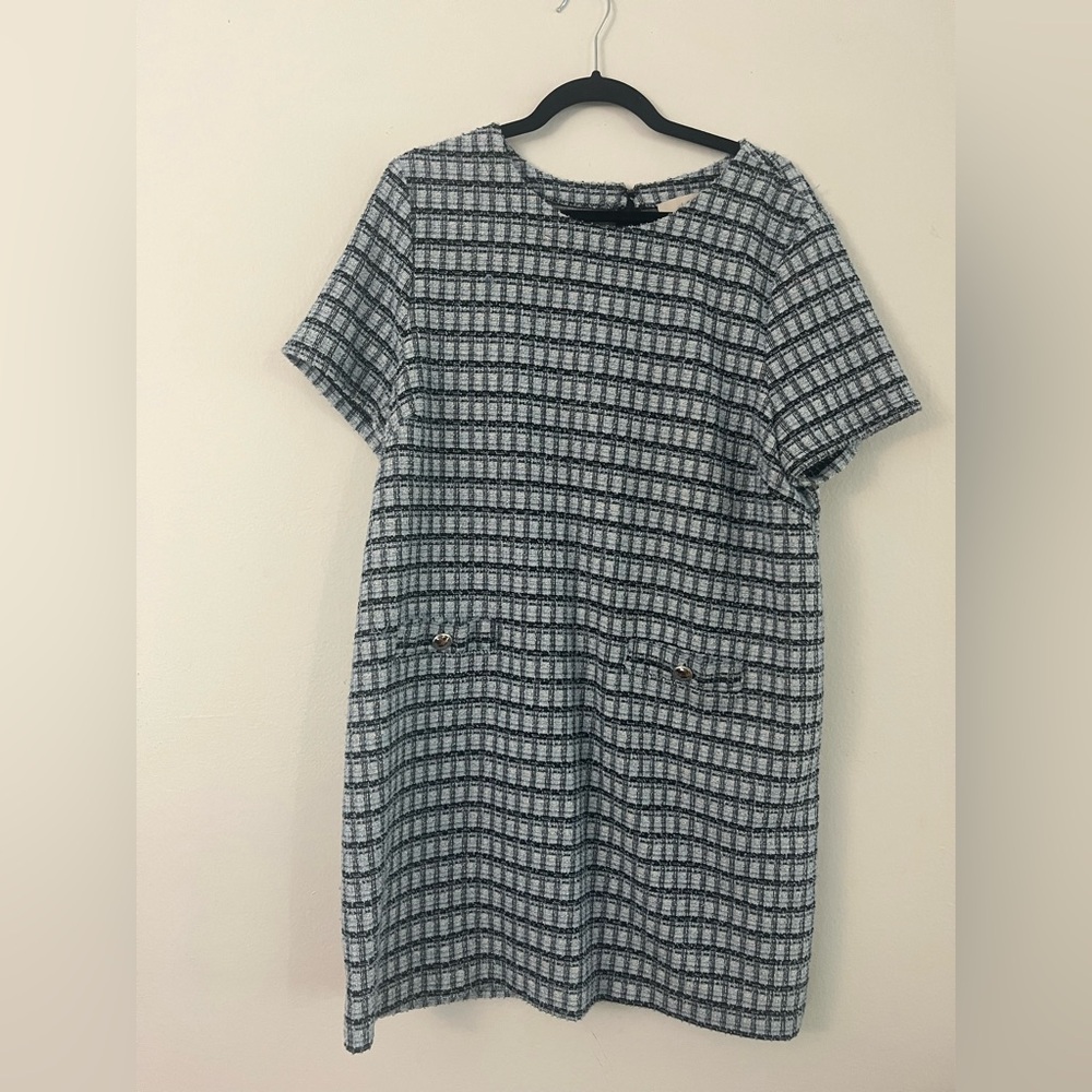 Loft - Size 16 Blue and Black Tweed Pattern Dress